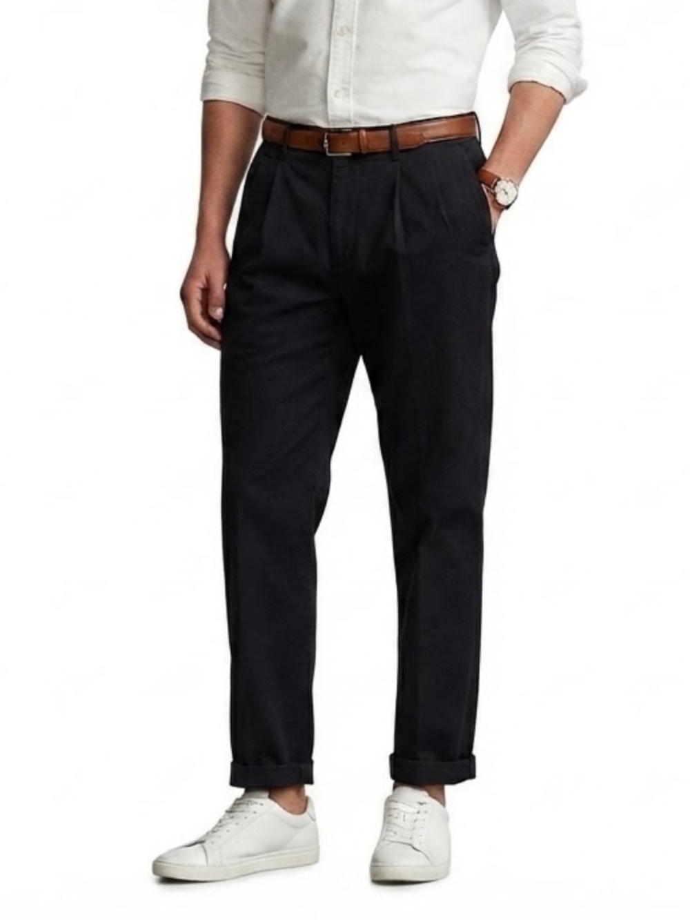 Vintage Tommy Hilfiger Mens Pleated Chinos - Black, Size 38x32, 100% Cotton